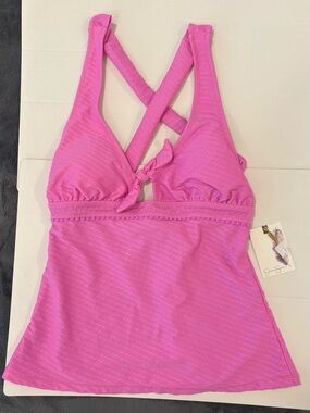 Jessica Simpson Pink Pique Strappy Back Tankini Swim‎ Top Women Size S Pink Y2k